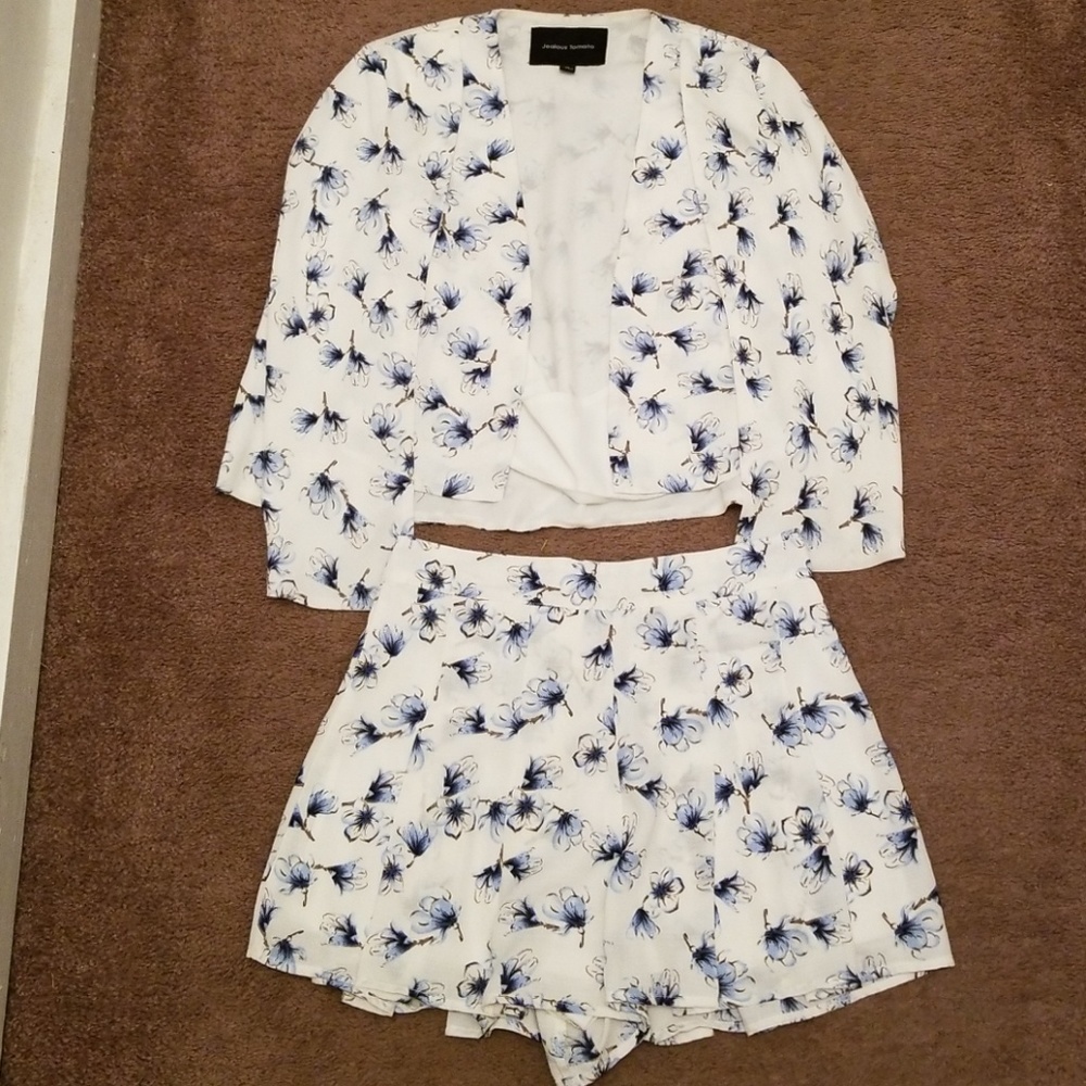 Two piece blue and white Cape with matching shorts